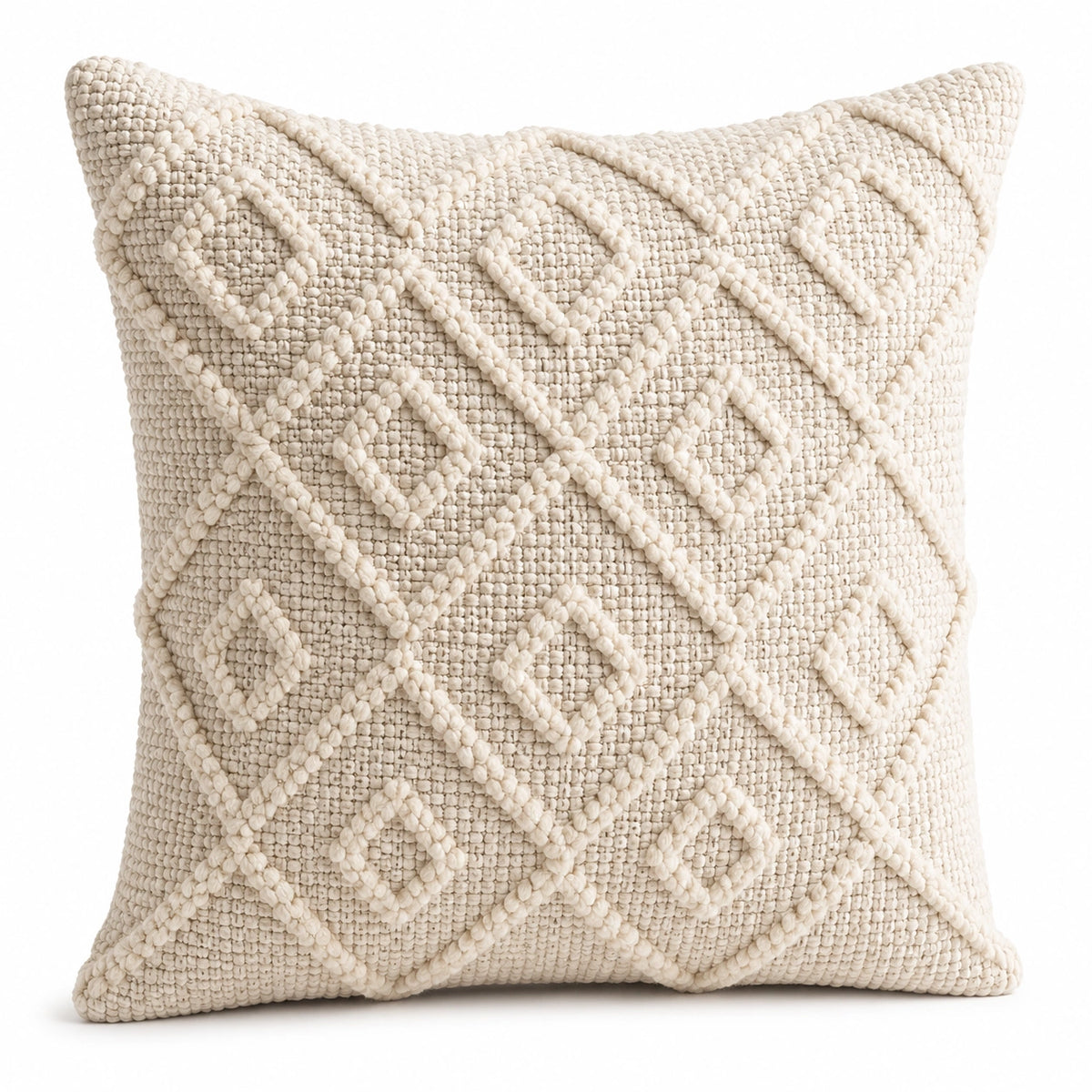 Dekokissen 45 cm x 45 cm Creme Textil mit geometrischer Struktur