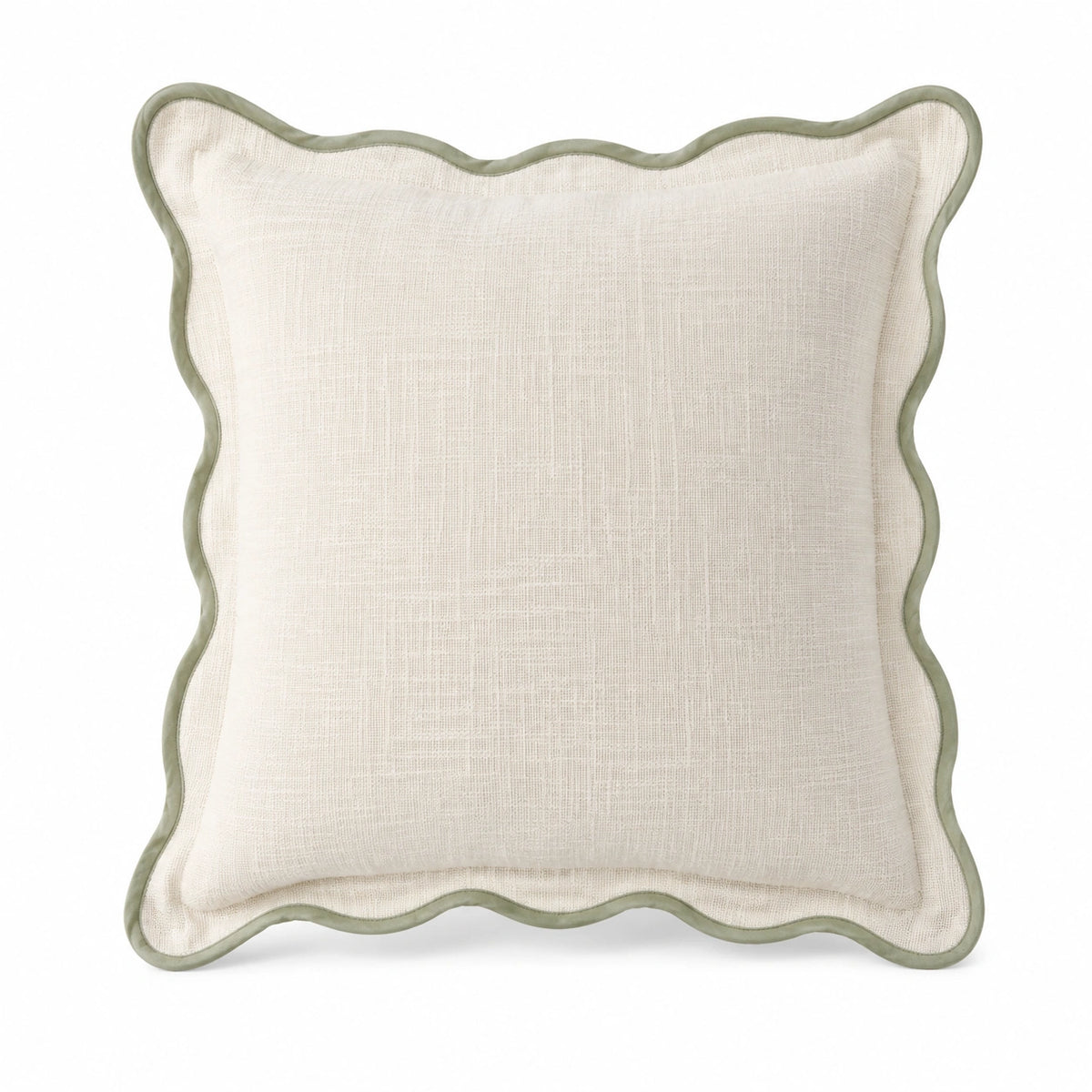 Dekokissen 45 x 45 cm Webstoff Creme Salbeigrün mit Wellenkante