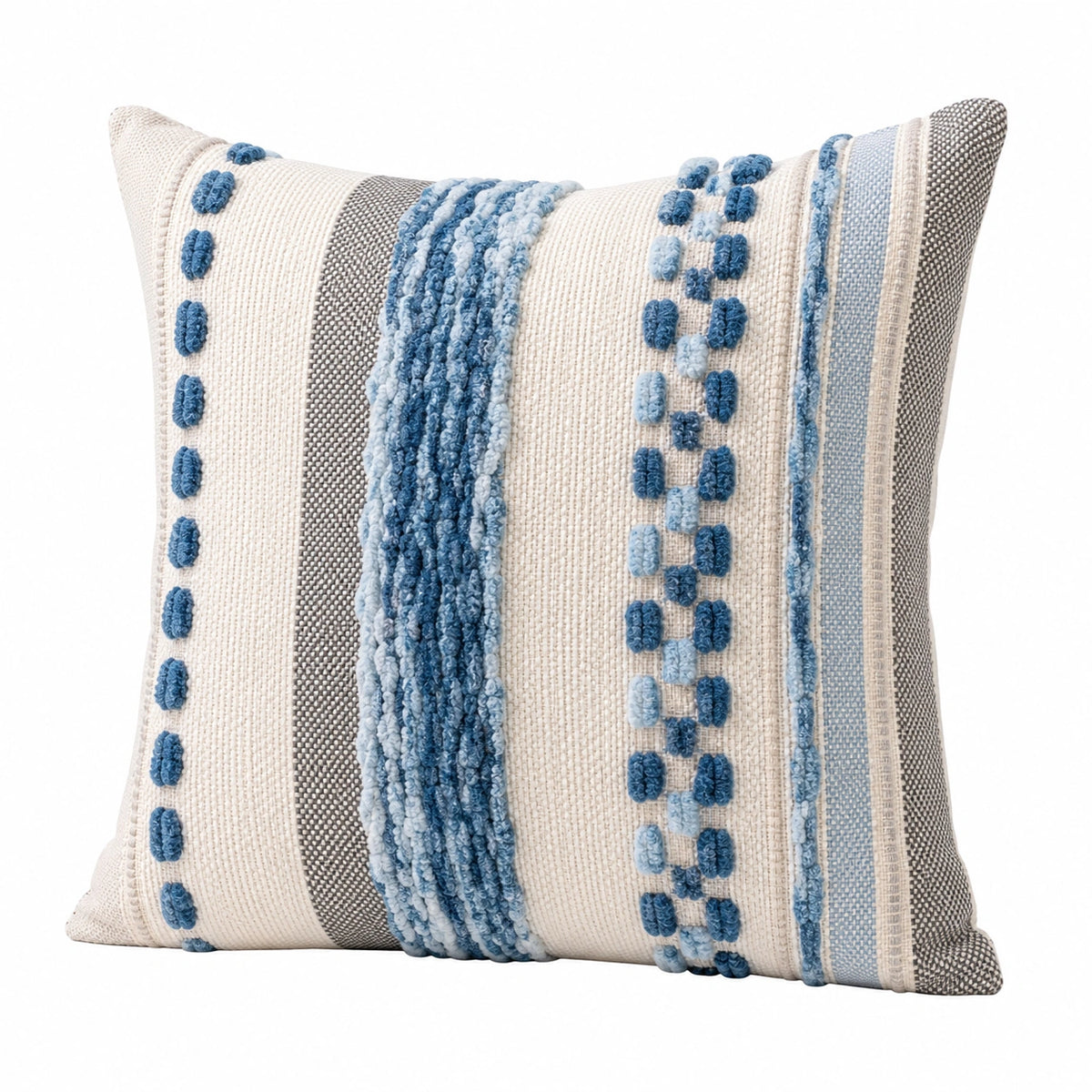 Dekokissen 45 x 45 cm Webstoff in Creme Blau Grau mit Strukturmuster