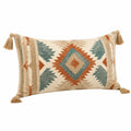 Rechteckiges Dekokissen 50 x 30 cm Textil Beige Terrakotta Grün geometrisch mit Quasten