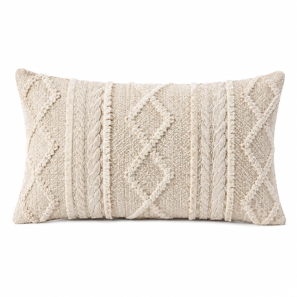 Dekokissen 50 x 30 cm Baumwolloptik Creme - rechteckig mit Strukturmuster