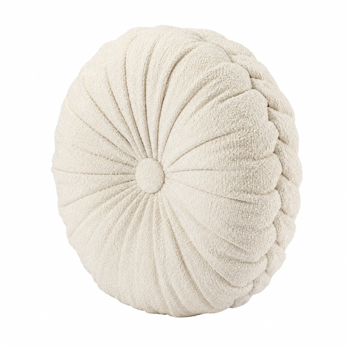 Rundes Zierkissen 45 cm Creme strukturiertes Polyester mit Faltenmuster
