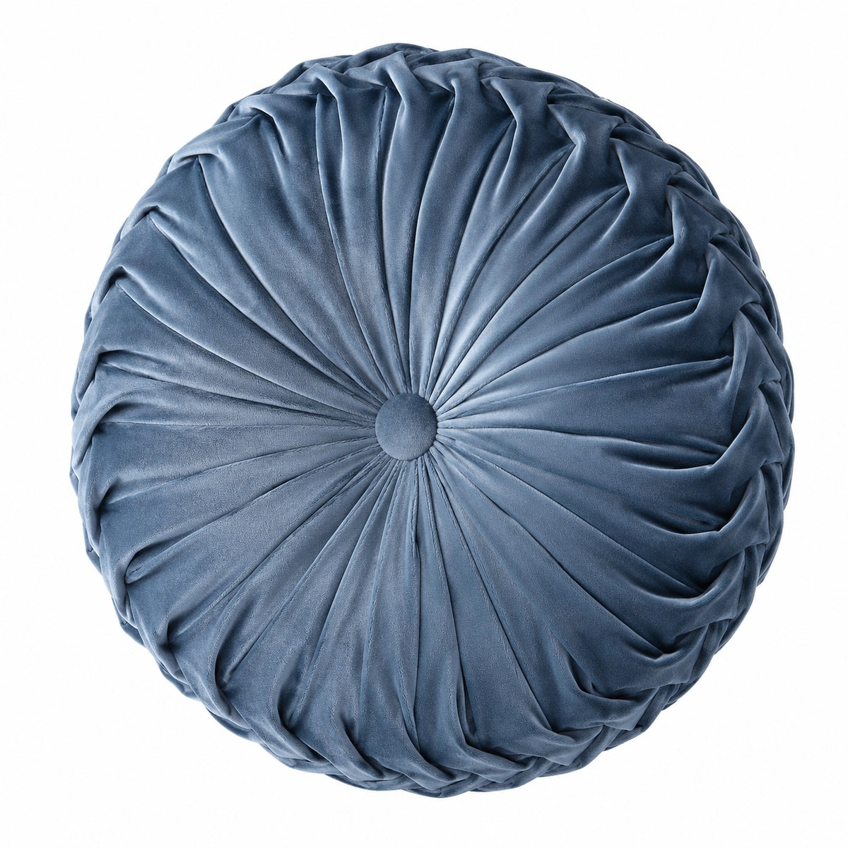 Rundes Zierkissen 40 cm aus Samt Blau mit Faltenstruktur