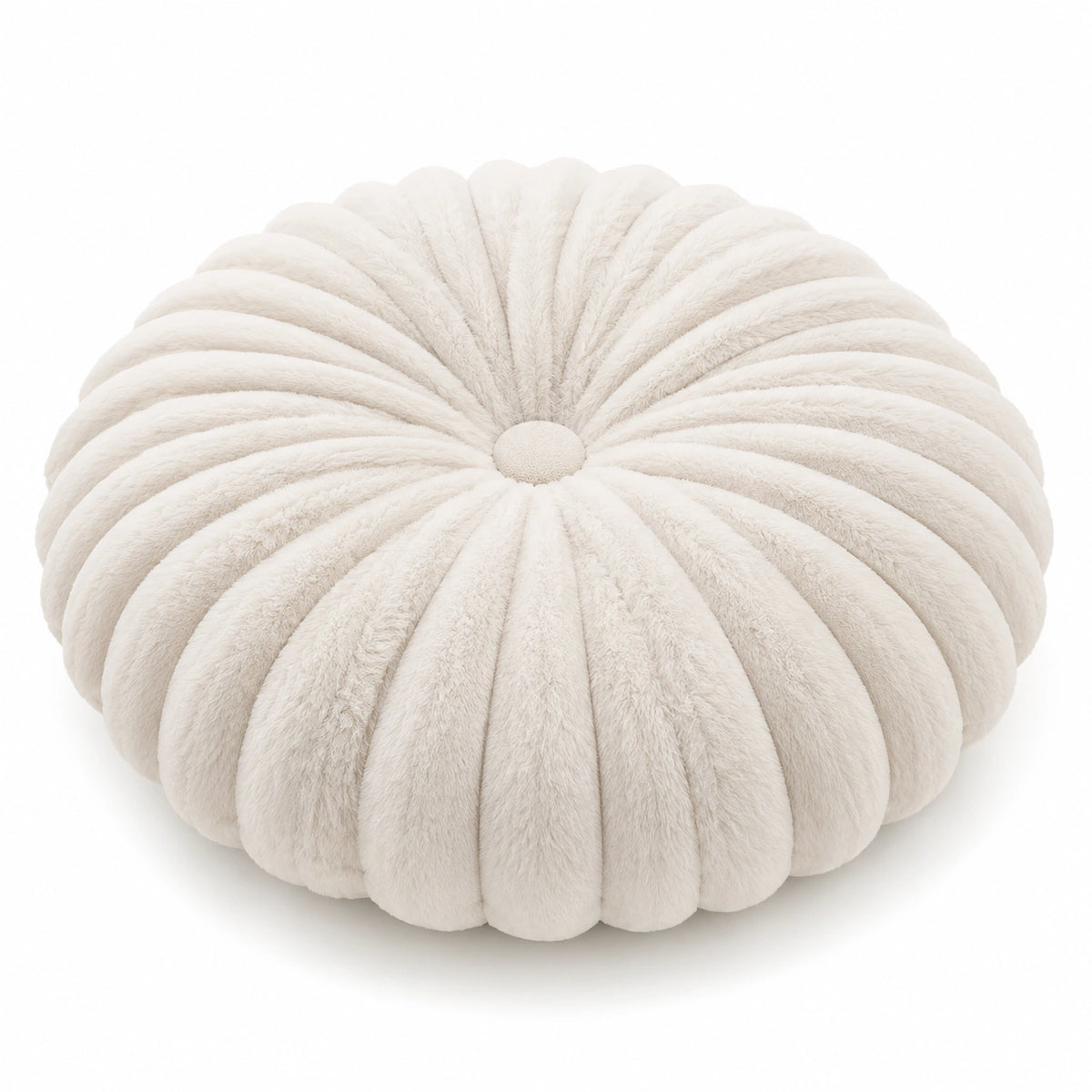 Rundes Dekokissen 45 cm aus Kunstfell in Creme mit Faltenstruktur