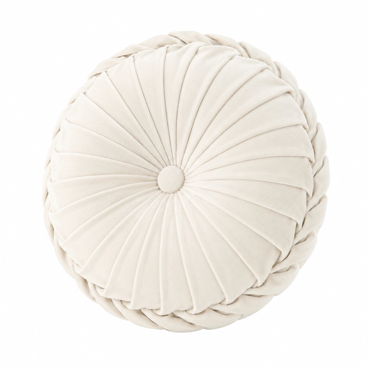 Rundes Zierkissen 45 cm aus Samtstoff in Creme mit Faltenstruktur
