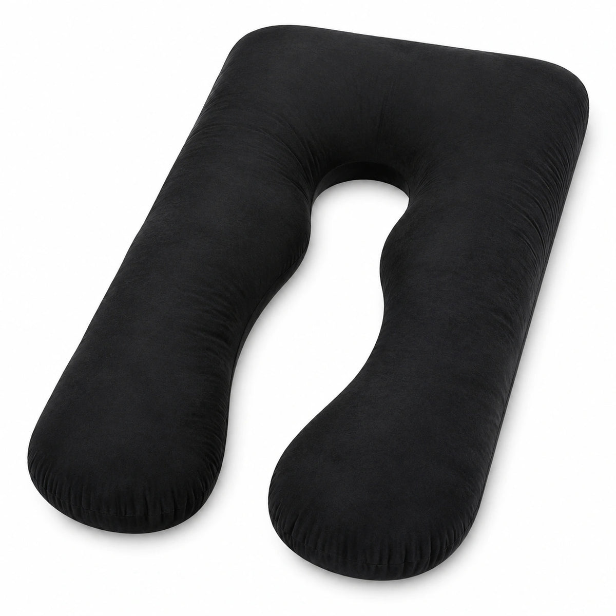 U-förmiges Seitenschläferkissen 135 cm schwarz mit samtartiger Textiloberfläche für Schwangerschaft und Schlaf