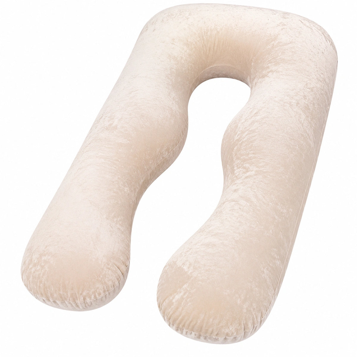 U-förmiges Schwangerschaftskissen 140 cm aus Samt in Beige - stützendes Ganzkörperkissen