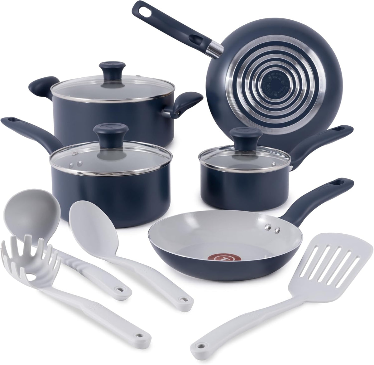 Tefal Topf- & Pfannensets, Schwarz, T-Fal Keramik-Kochgeschirr-Set, ofenfest bis 100 °C, 12-teilig, inklusive Suppentopf