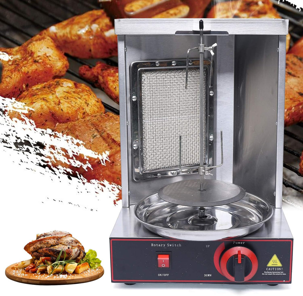NIGORIY Elektrogrill, 2000 W, 10 kg, Rostfreier Stahl, Schwarz, Gas Dönergrill für Zuhause Vertikalgrill Gyrosgrill 360°