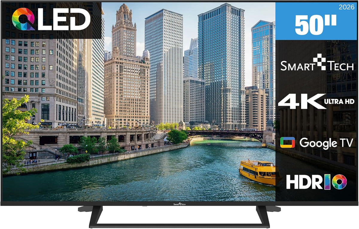Fernseher, 50 Zoll, Schwarz, Smart TV, Smart Tech 50QG06K QLED Google Smart TV 4K UHD Auflösung