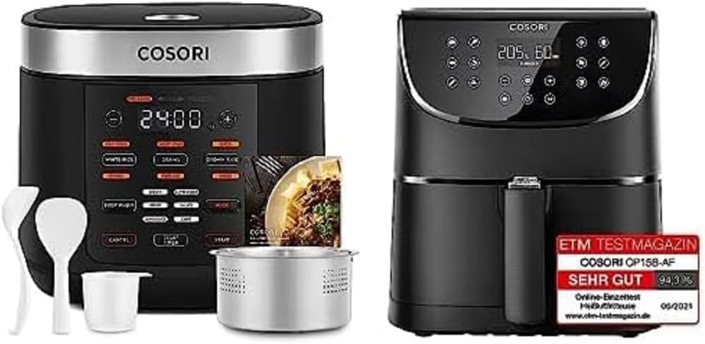 Cosori Heissluftfritteuse, 5,5 L, Schwarz, Heißluftfritteuse XXL Friteuse Heissluft Fritteusen Air, Multikocher mit 17 Programme
