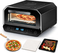 ZACHVO Pizzaofen, Schwarz, Elektrisch 450°C, Neapolitanische Pizza in 90 Sek, Sichtfenster & Innenbeleuchtung, 6 Programme & & 6 Kochmodi