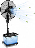 Industrieller Standventilatoren, 75 cm, 42 l, Weiß, Nebelventilator, hohe Geschwindigkeit, Wassertank, 90° oszillierender Standventilator für Terrasse