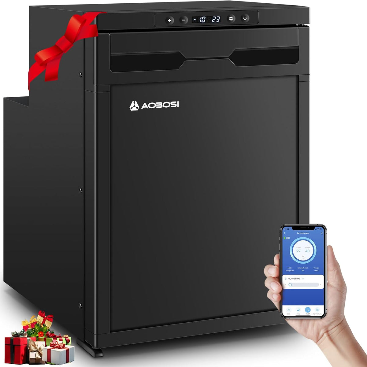 AAOBOSI Kühlschrank, Weiß, Kompressor Kühlbox, Kompressor mit APP-Steuerung