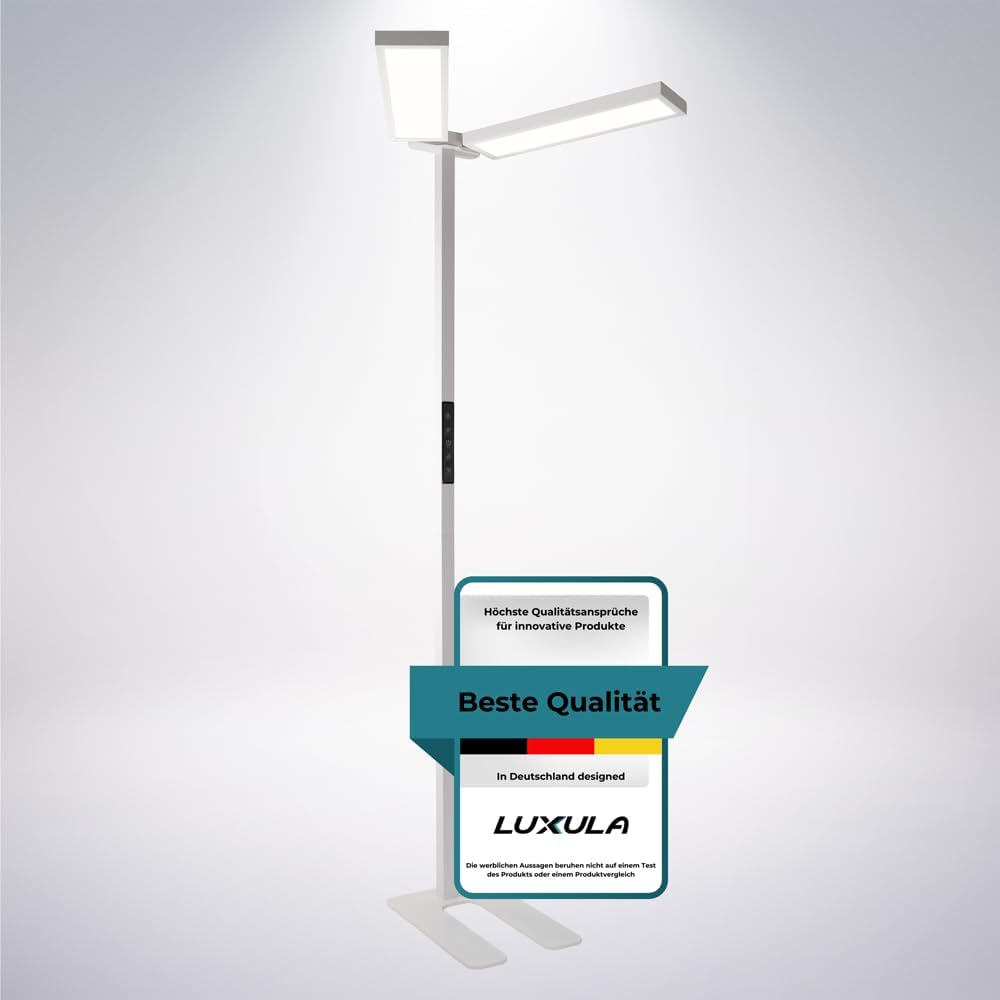 LUXULA Schreibtisch, 120 W, Weiß, LED Büro Stehlampe DUO, 8500 lm, 4000K Neutral, dimmbar, CRI>98 Vollspektrum, UGR<16 blendfrei