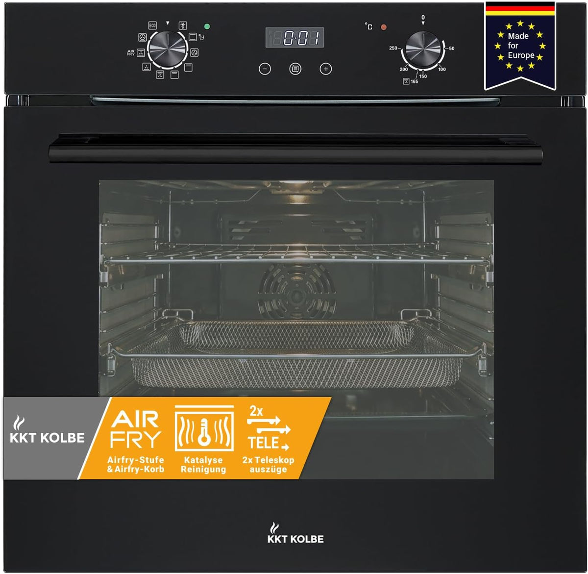 KKT Backofen, 60 cm, 73 L, Schwarz, KOLBE AirFryer-Einbau BO7010FB
