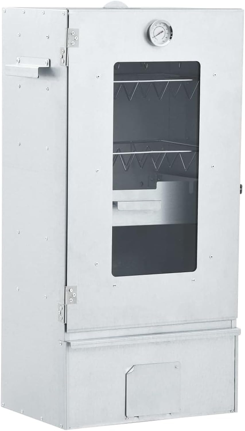 ADWOA Outdoor-Grill, 44,5 x 29 x 83 cm, 1 kg, Verzinkter Stahl, Silber, Räucherofen mit Hackschnitzel RäUcherofen Edelstahl
