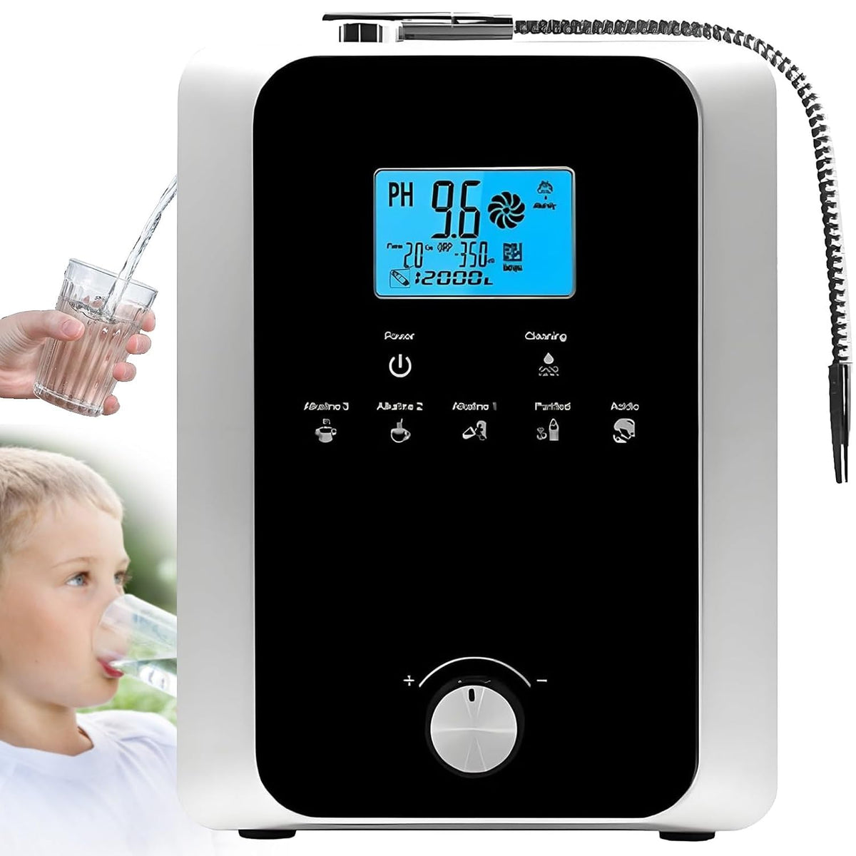 CHENWY Wasseraufbereiter, Grau, Alkalischer Wasserionisierer Mit Wassereinstellungen, Orp Bis Zu -800 Mv, Ph 3