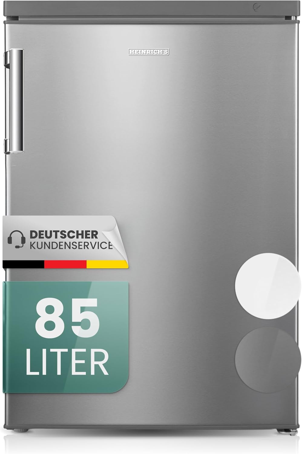 Heinrich´s Gefrierschrank, 85 Liter, Silber, Mini, Temperatur:-18°C~-38°C, Freezer, 3x Gefrierschublade, Stufenloser Temperaturregler