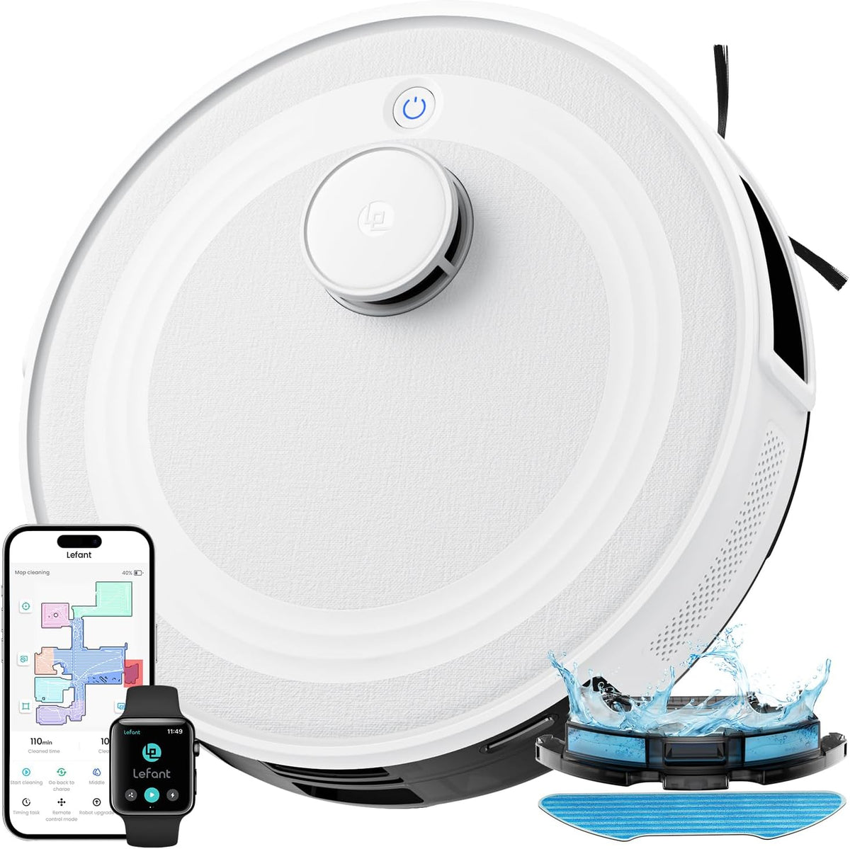 Lefant Saugroboter, Schwarz, M2 Mit Wischfunktion, Mehrstufiges Mapping, Staubsauger Roboter mit No-Go-Zonen, 6000 Pa Steuerung über APP/Alexa