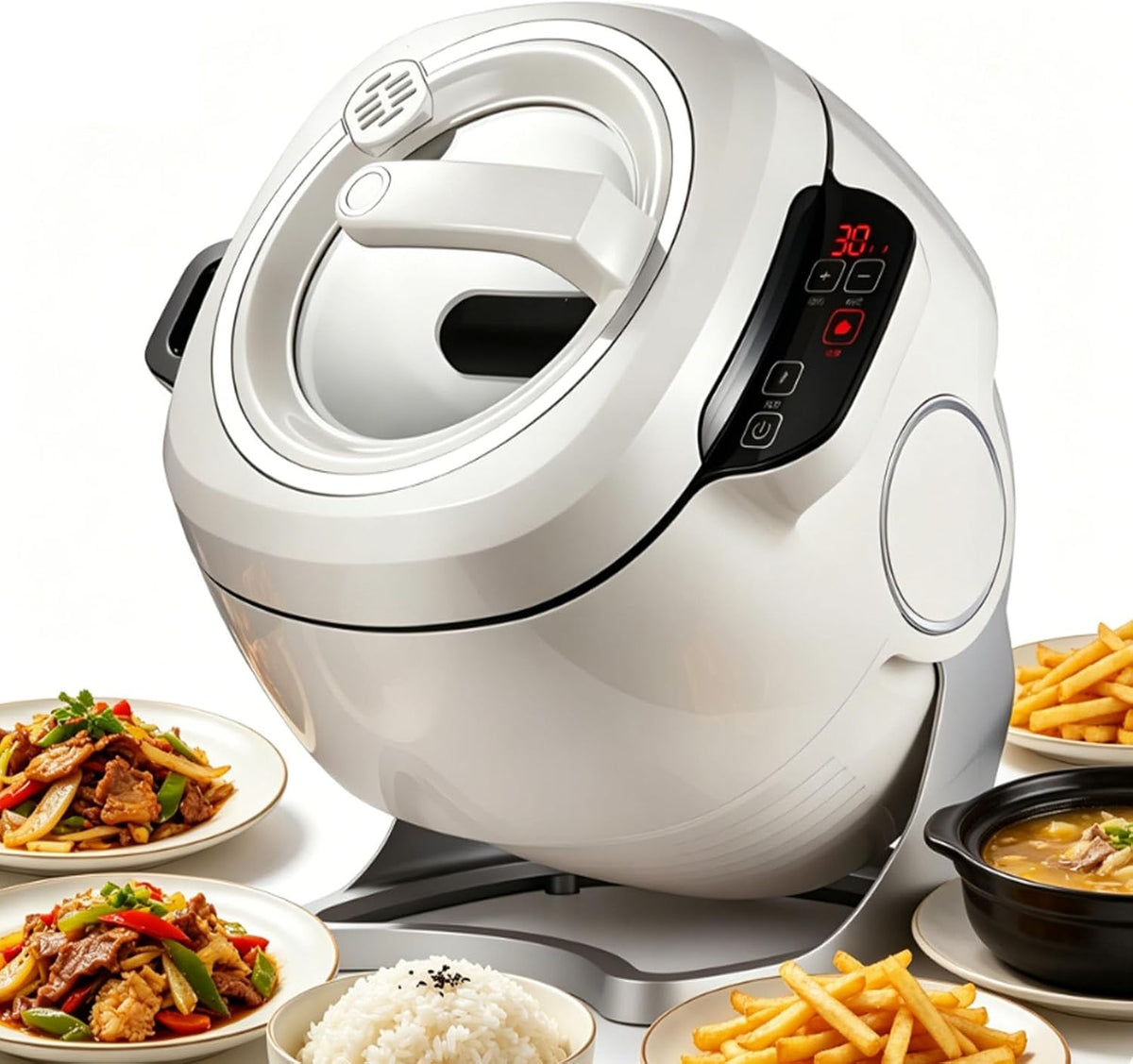 ErShangMao Herd, 2000 W/1000 W, 6 l, Grau, Gewerbliche Küchenmaschine, Automatischer Kocher, 2000-W-Wok-Roboter
