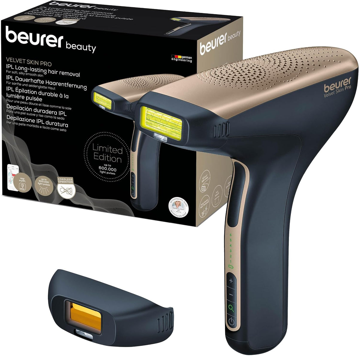 Beurer Systeme, Schwarz, IPL Velvet Skin Pro Haarentfernungsgerät mit Akku, Dauerhafte Haarentfernung durch IPL-Technologie
