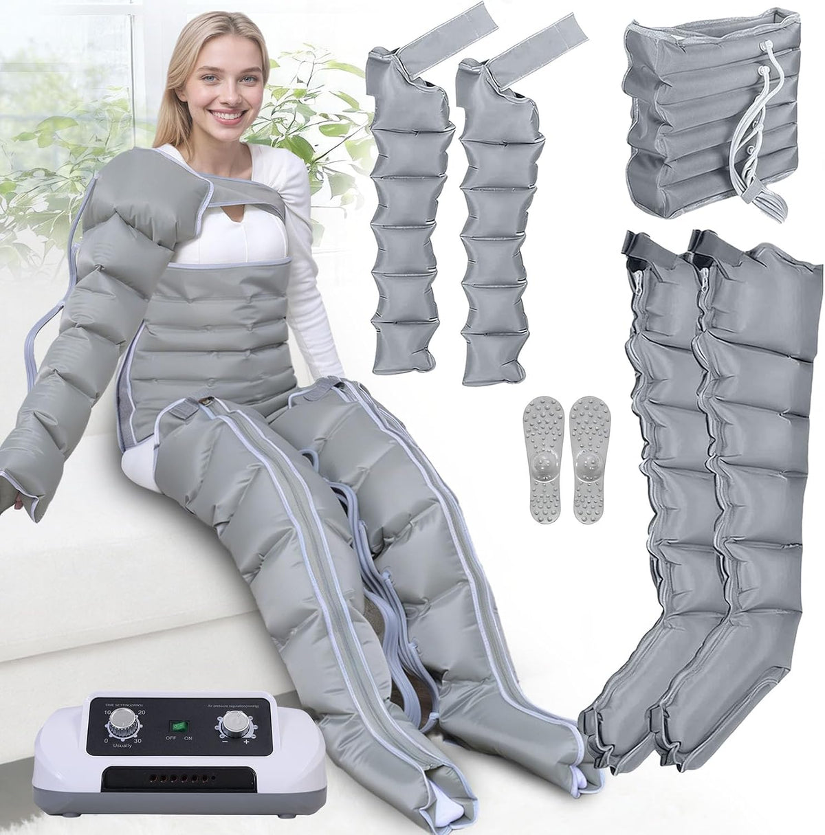 LQJHDM Fußmassagegeräte, Schwarz, Lymphdrainage Gerät Beine bei Lipödem Arme und Bauch für, 6 Kammern Beinmassagegerät Lymphdrainage Recovery Boots