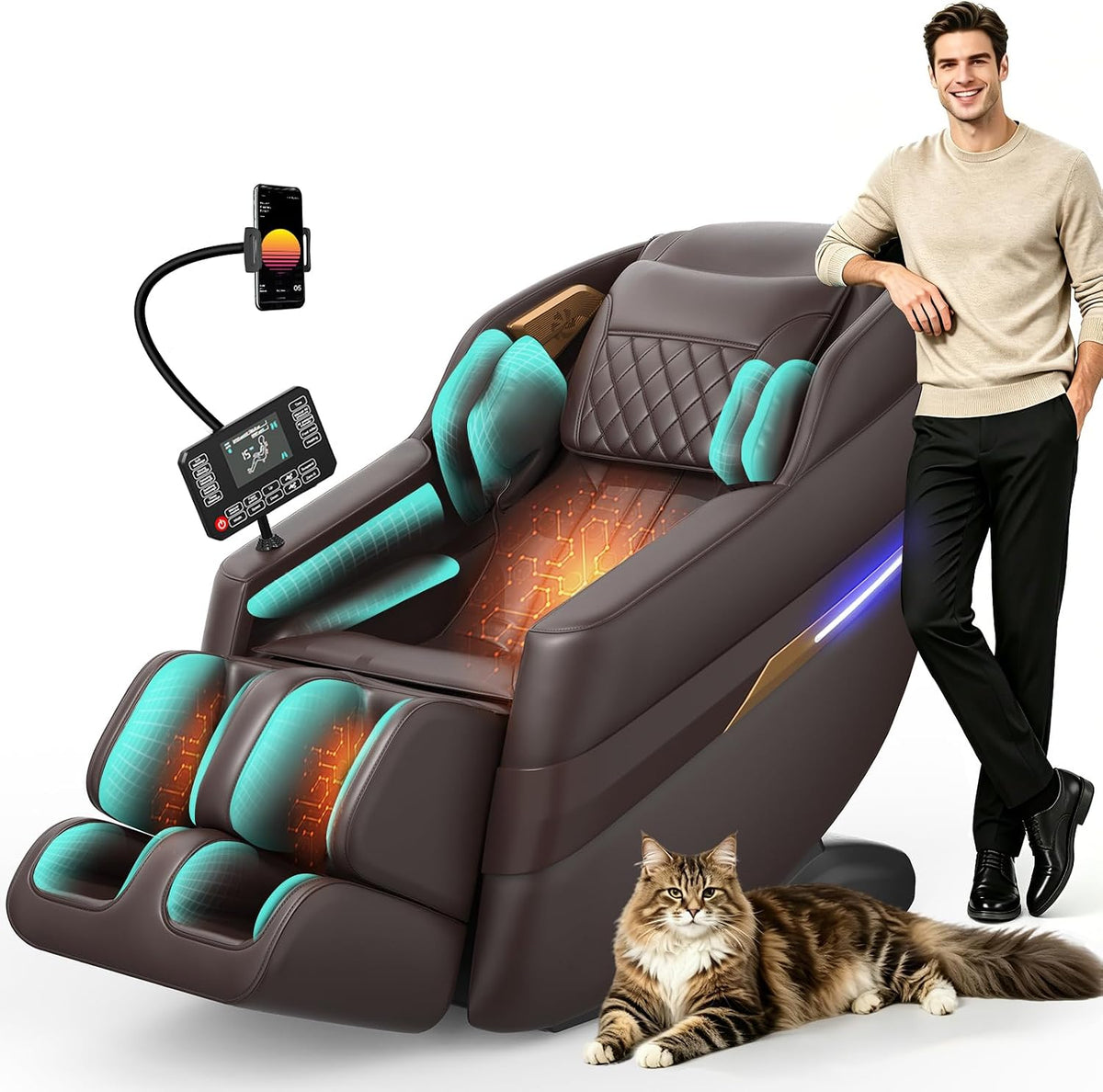 Gegcucey Audiogerät, Grau, 3D SL-Track-Massagesessel, Ganzkörper-Massagesessel mit 8 Luftkammern, Heizfunktion für Beine und Taille