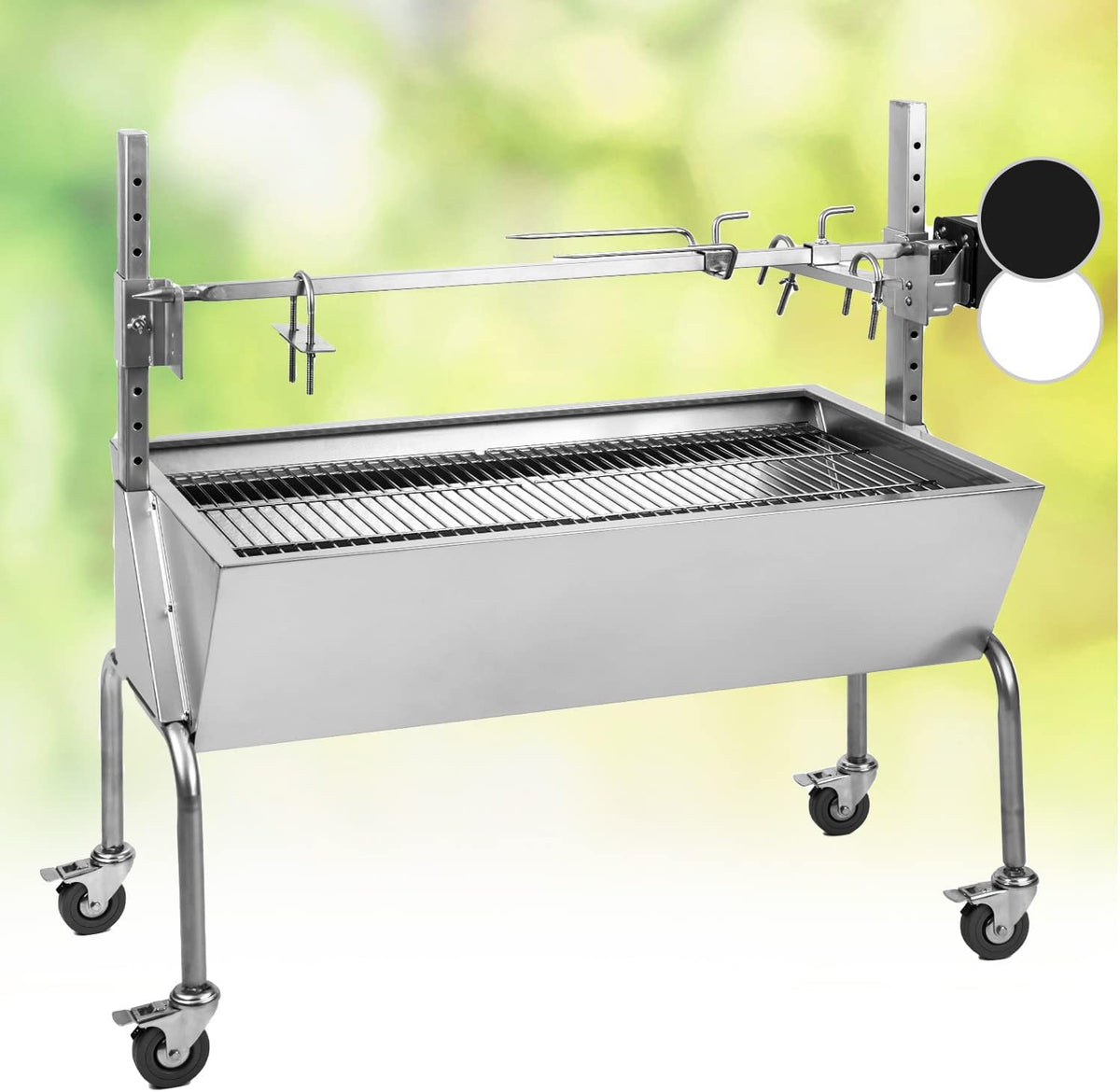 Oneconcept Holzkohlegrill, Silber, Sauenland Mobiler Lammgrill Spanferkelgrill mit Motor