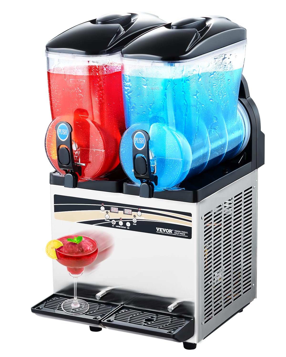 VEVOR Frozen Drink-Automaten, 15 L, Silber, kommerzieller Frozen Drink Maker, x 2 Slush-Maschine mit zwei Tanks