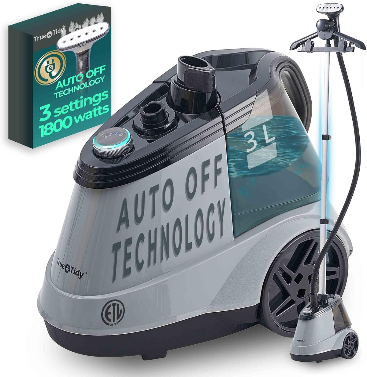 True & Tidy Elektrische Dampfgarer, 1800 W, 2,9 l, Grau, ® Kommerzieller Dampfgerät für Bekleidung, robust, für den privaten und gewerblichen Gebrauch