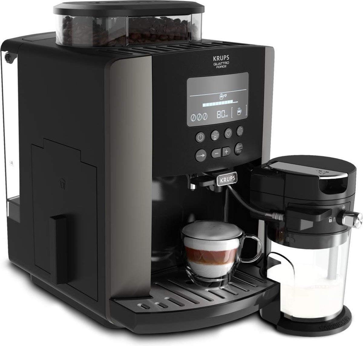 KRUPS Kaffeevollautomat, Schwarz/Silber, ARABICA LATTE EA819E10 ESPRESSO-VOLLAUTOMAT ZINN EA819