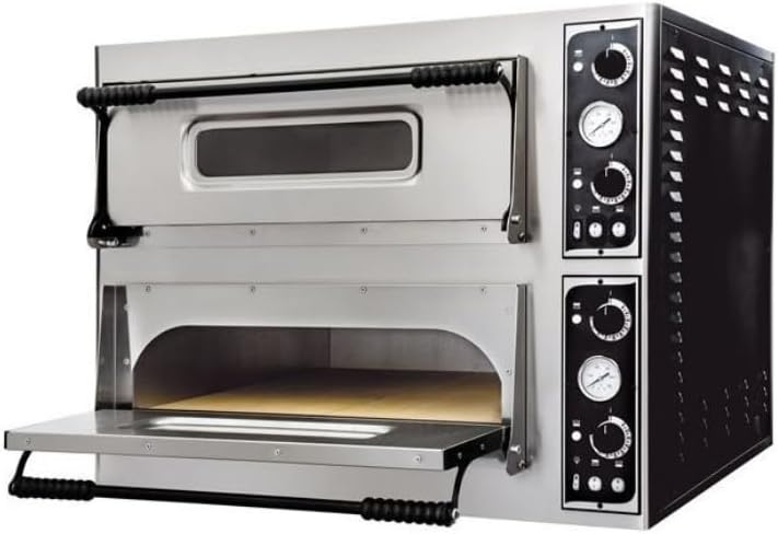 PRISMAFOOD Pizzaofen, 9,4 kW, 32 cm, Schwarz, 8 Pizzas Ø, Doppelkammer, Feuersteinboden