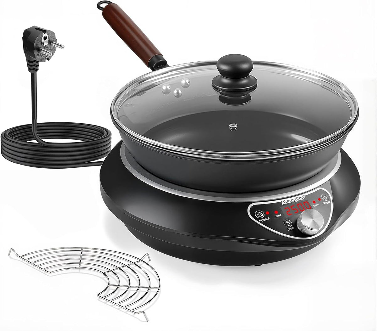 Wok Kochfeld, 2500 W, 275 V, Schwarz, Induktions, induktionskochplatte mit 12 Heizstufen Kochplatte Induktion, LED Display