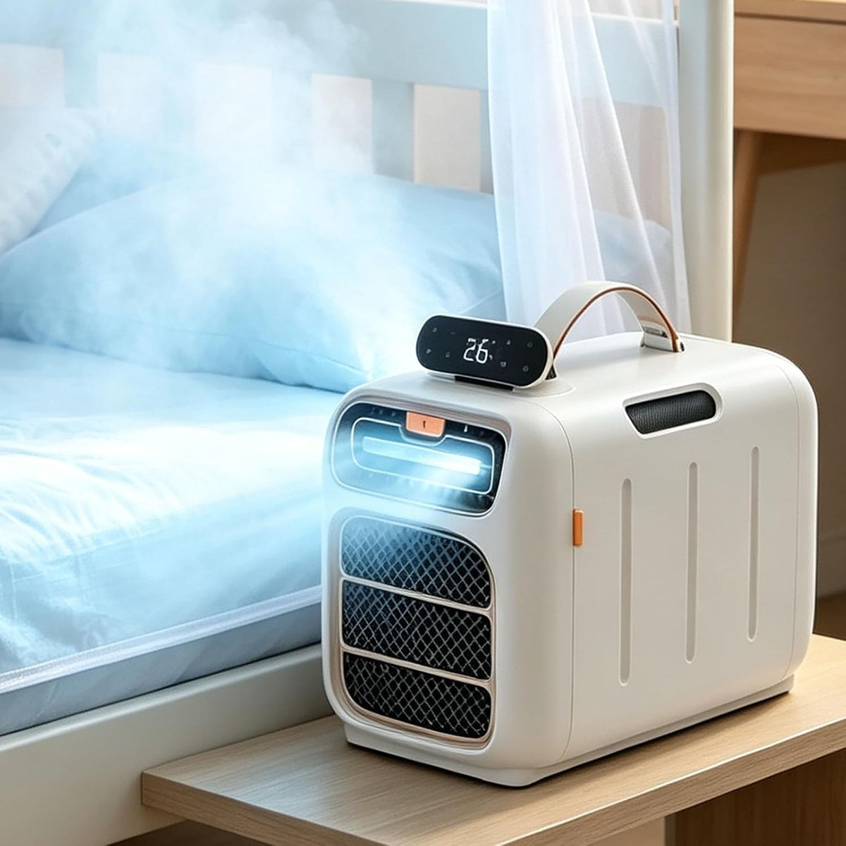 RSQQL Luftentfeuchter, 490 * 265 * 335 mm, ABS, Weiß, Camping-Klimaanlage, 24-Stunden-Timer, mit Kühlung, Heizung