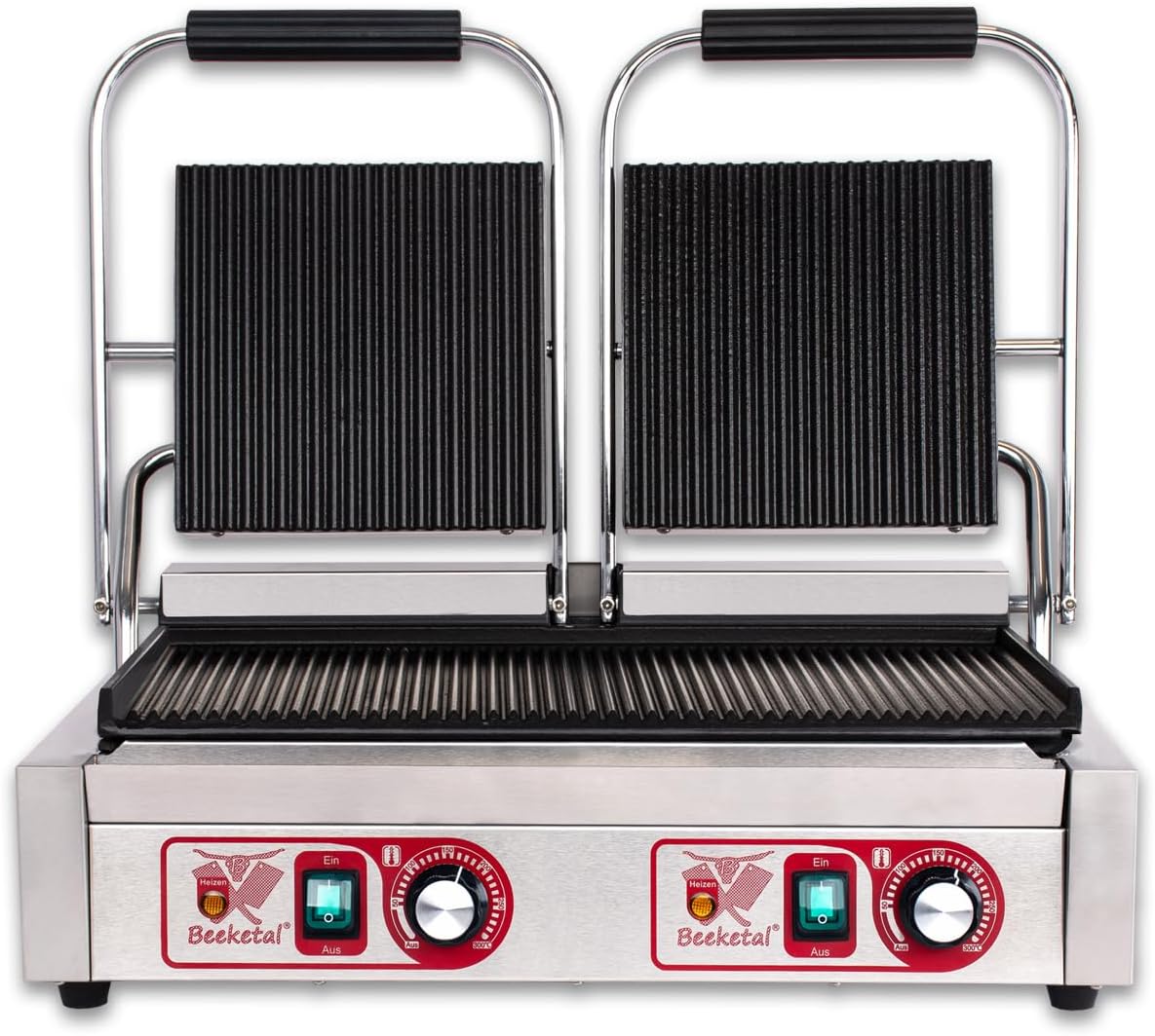 Beeketal Elektrogrill, Silber, 'BKG7' Gastro Doppelt Kontaktgrill mit Gusseisen