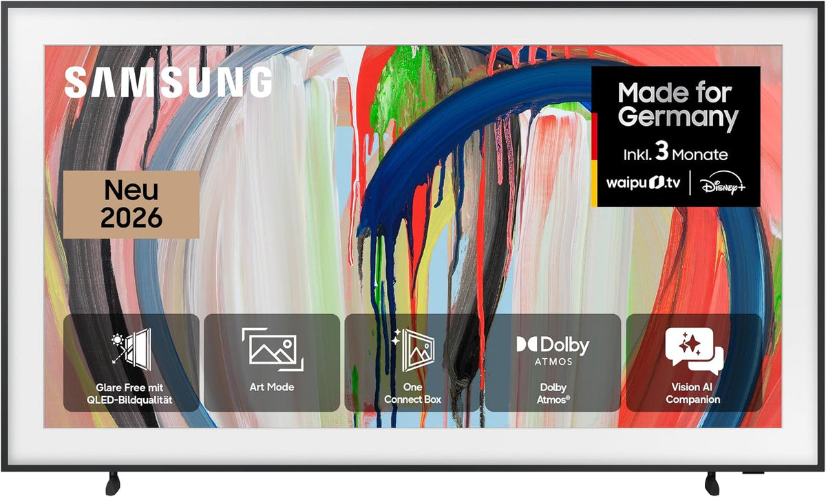 Samsung Fernseher, 65 Zoll, 163 cm, Schwarz, The Frame LS03H 4K , Art Mode mit wechselnden Kunstwerken, Wireless One Connect Box