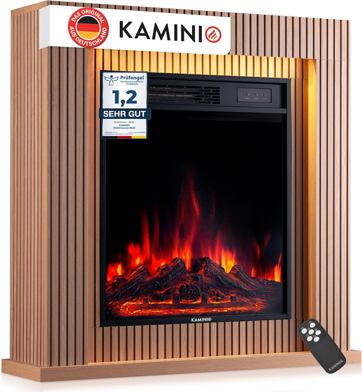 KAMINIO Elektrokamin, Schwarz, ® Matti MODERN 32 Paneel mit Heizung [Standkamin]
