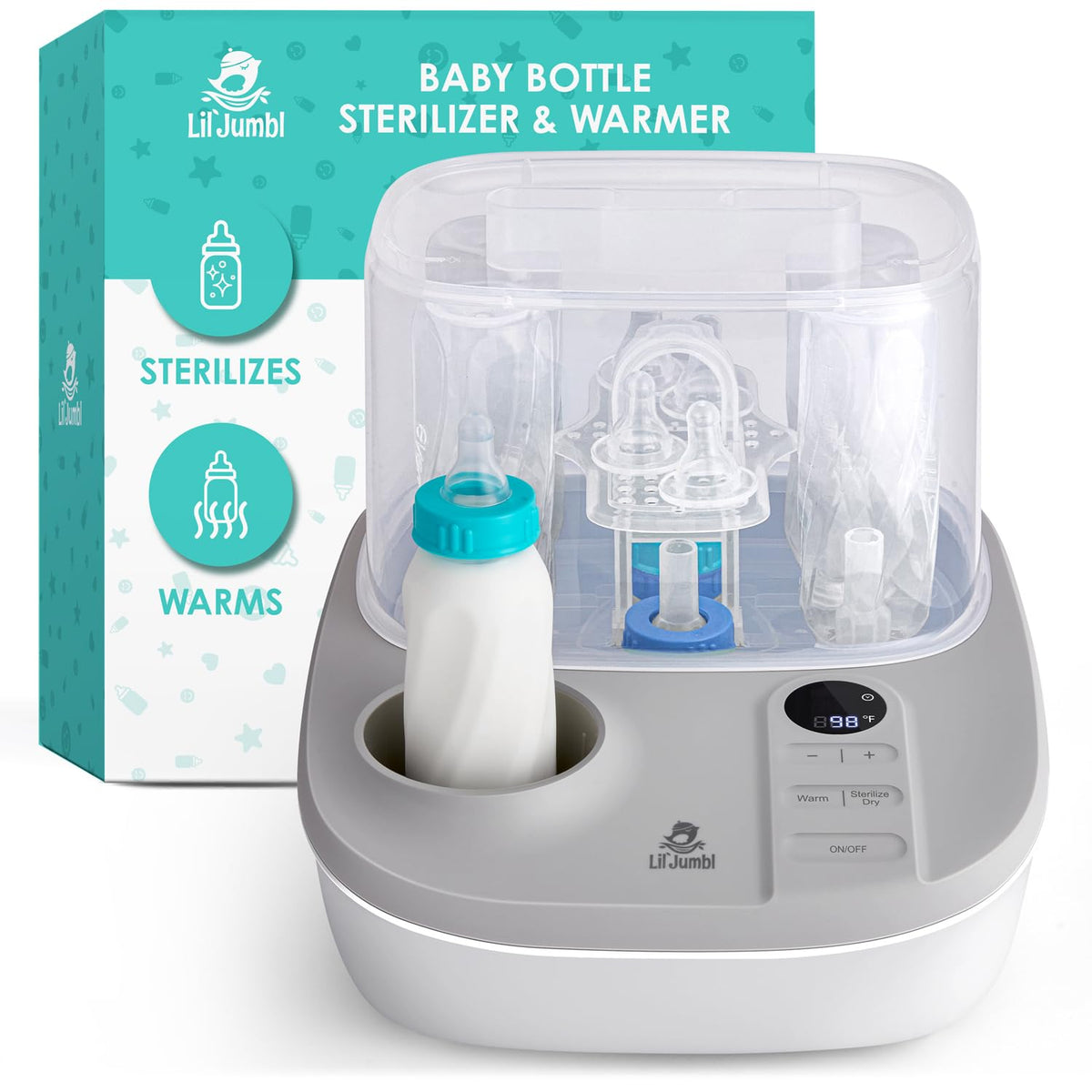 Lil' Jumbl Wäschetrockner, Grau, 2-in-1 Flaschenwärmer und Sterilisator-Trockner, sterilisiert Dämpfe und trocknet Zubehör