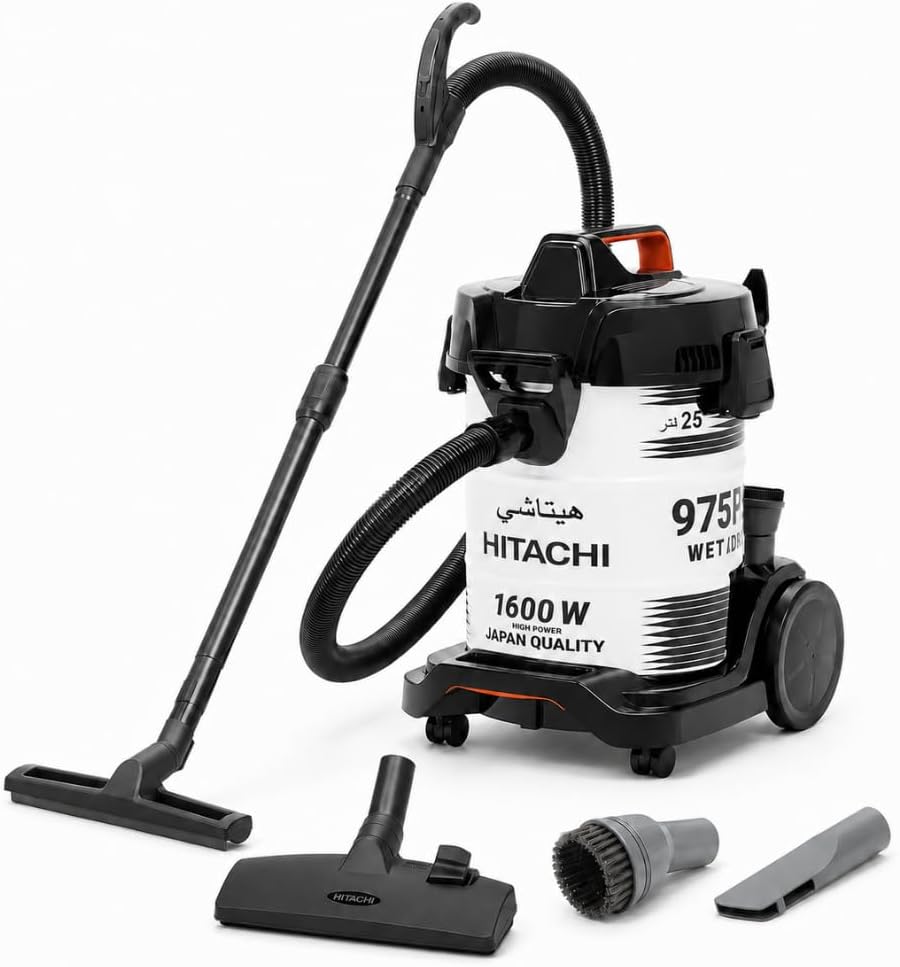 Hitachi Staubsauger, 1600 W, 25 L, Silber, Boden CV 975 PW, 3-in-1 Profi-Nass- & Trockensauger, Edelstahl-Tank beutellos