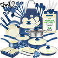 NutriChef Topf- & Pfannensets, Blau, Kochgeschirr Set 54-tlg, Pfannen, Töpfe, Küchenhelfer, Mit Messer, Backformen