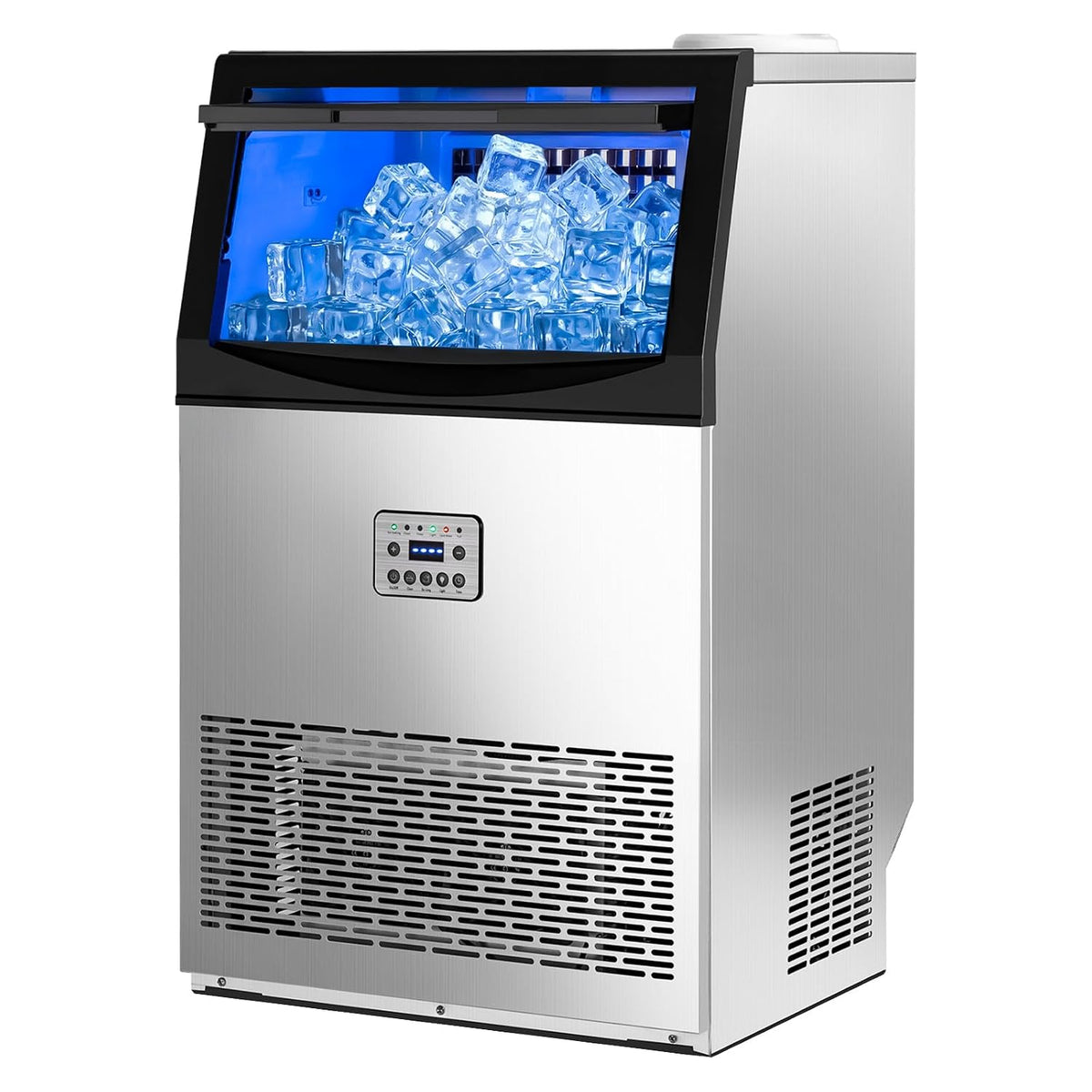 LEADZM Eiswürfelmaschine, 50 kg, 23 kg, Silber, Kommerzielle, /24 h, Lagerfähigkeit, 50 Eiswürfel pro Zyklus, Edelstahl
