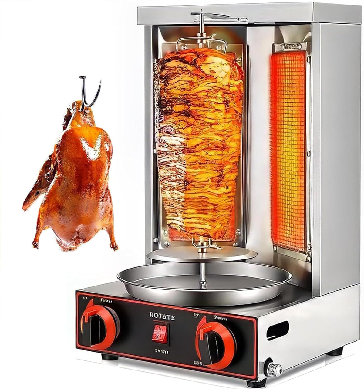 YXZYFPP Holzkohlegrill, Schwarz, Gewerblicher elektrischer Shawarma-Kebab-Grill, Vertikalgrill und Drehspieß mit Einstellbarer Temperatur