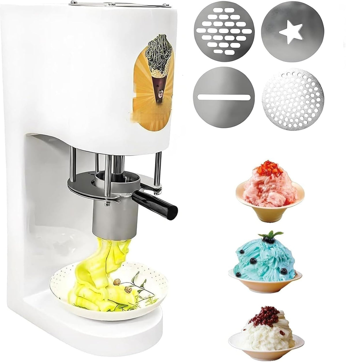 GZGHRZQS Eismaschine, 80 W, Schwarz, Kommerzielle Spaghetti-, Gewerbliche Soft-EIS-Maschine Mit 4 Formen, 28-30/H Leistung