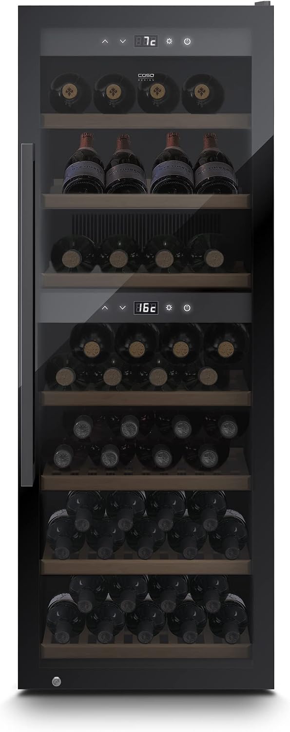 Caso Weinkühlschrank, Schwarz, WineExclusive 126 Smart - Design für bis zu 126 Flaschen -, LED beleuchtet, mit Wi-Fi Modul und App