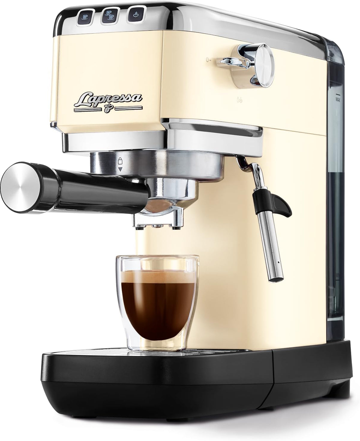 Tchibo Kaffeemaschine, 15 bar, Schwarz/Silber, Siebträger Espressomaschine Lapressa (, 980ml Wassertank), Pre-Infusion Technologie