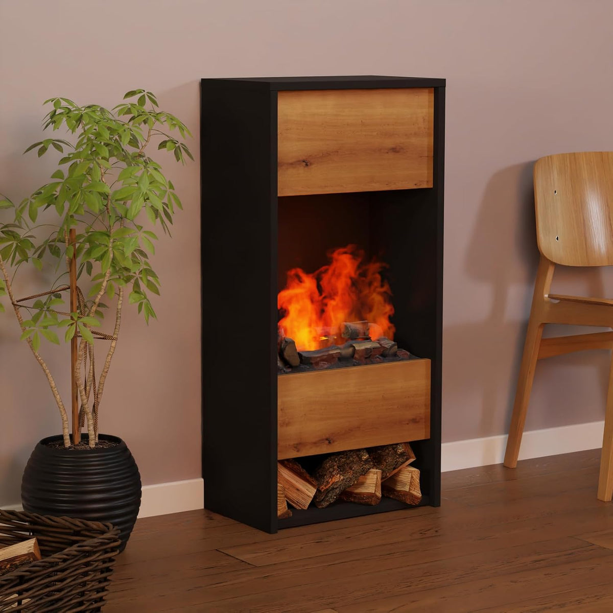 GLOW FIRE Elektrokamin, 47.7x100x29.1 cm, Schwarz, Wasserdampf Kamin OGF 3 (Standkamin) - mit realistischen, Knistereffekt & Fernbedienung