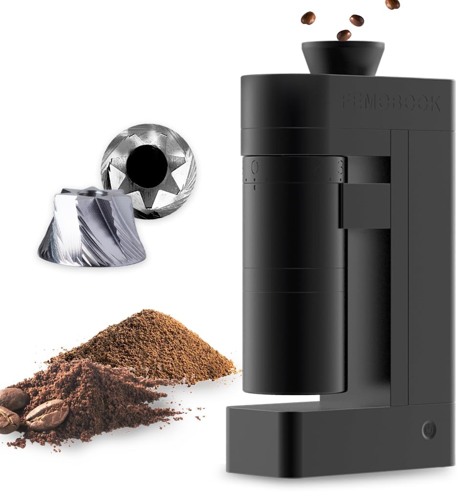Femobook Elektrische Kegelmühlen, Schwarz, A5 Elektrische Kaffeemühle mit Kegelmahlwerk