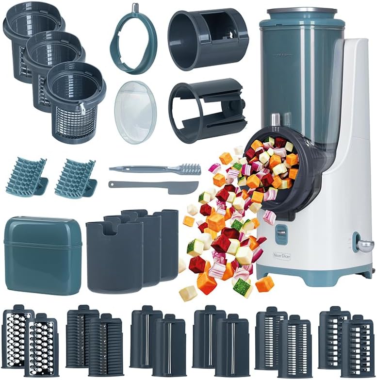 Genius Gemüsehobel, Schwarz, Nicer Dicer Electro PRO Set 32-tlg., sage, Gemüseschneider elektrisch mit 9 Einsätzen zum Reiben