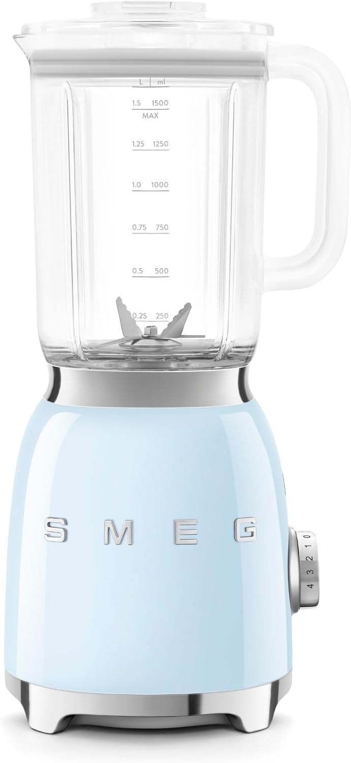 Smeg Standmixer, 1,5 l, 800 W, Transparent/Blau, BLF03PBEU, 4 -Geschwindigkeitsstufen, 4 Automikprogramme, Abnehmbare Doppelklinge